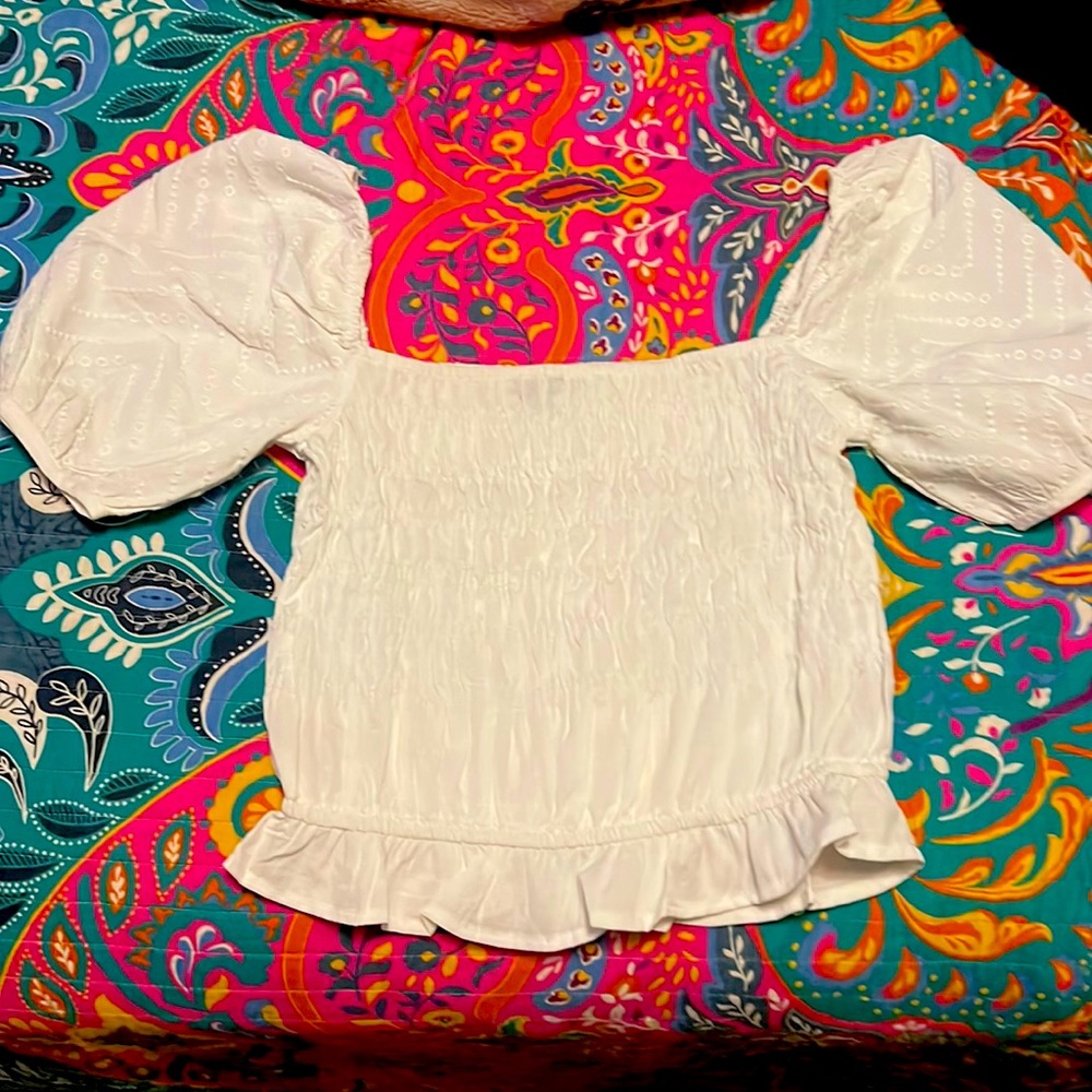 🔥Y2K SUMMER WHITE PUFF SHOULDER CROP!!!